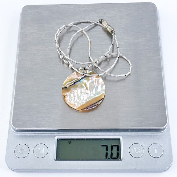 Tightly Strung Vintage Sterling Liquid Silver 925 Abalone Pendant Necklace 16" - Picture 4 of 4